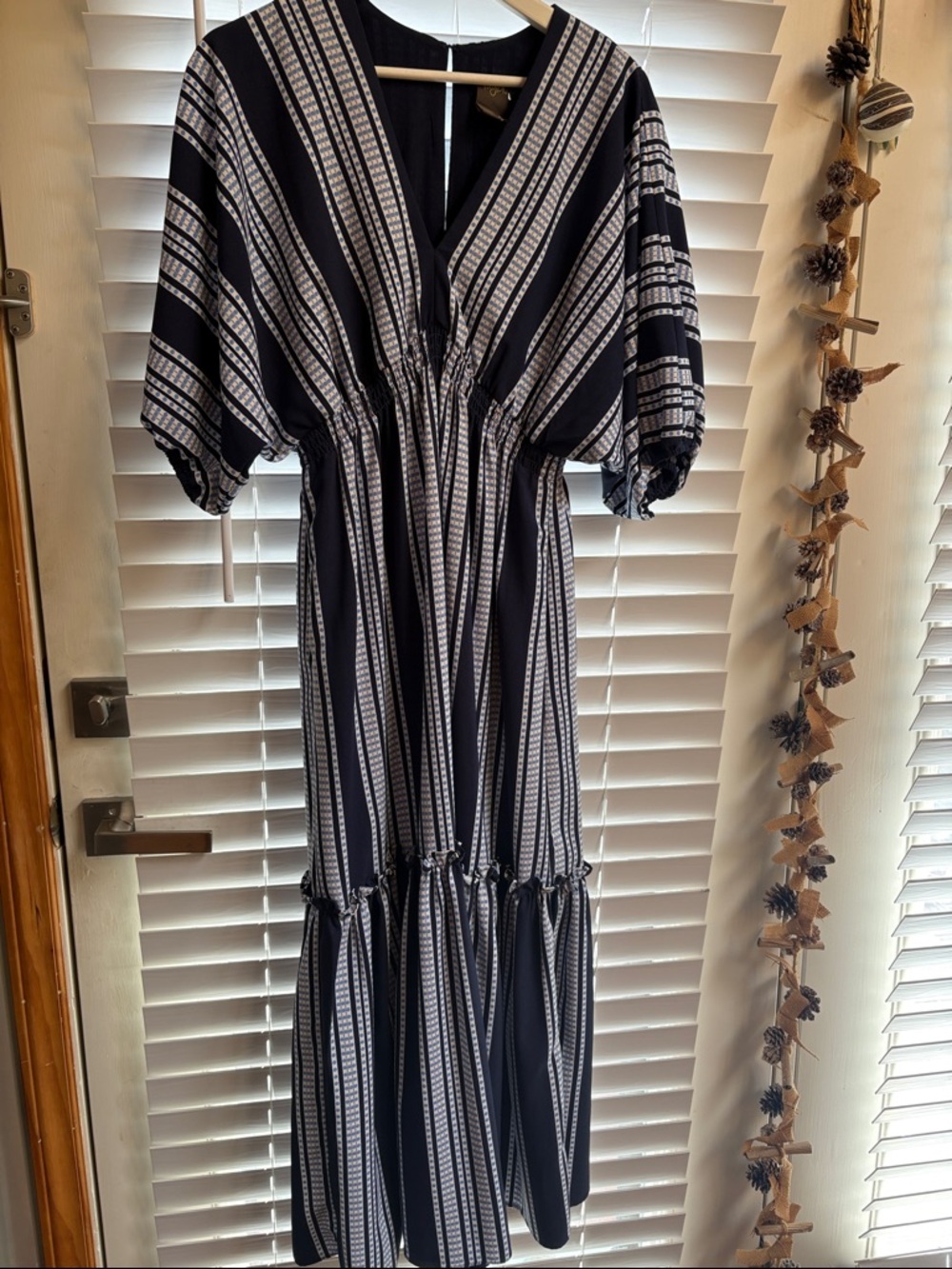 Taylor Navy and White Striped Maxi Dress